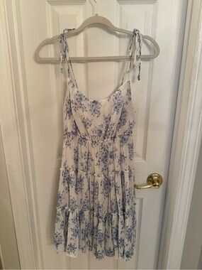 White Floral Sundress with Blue Print